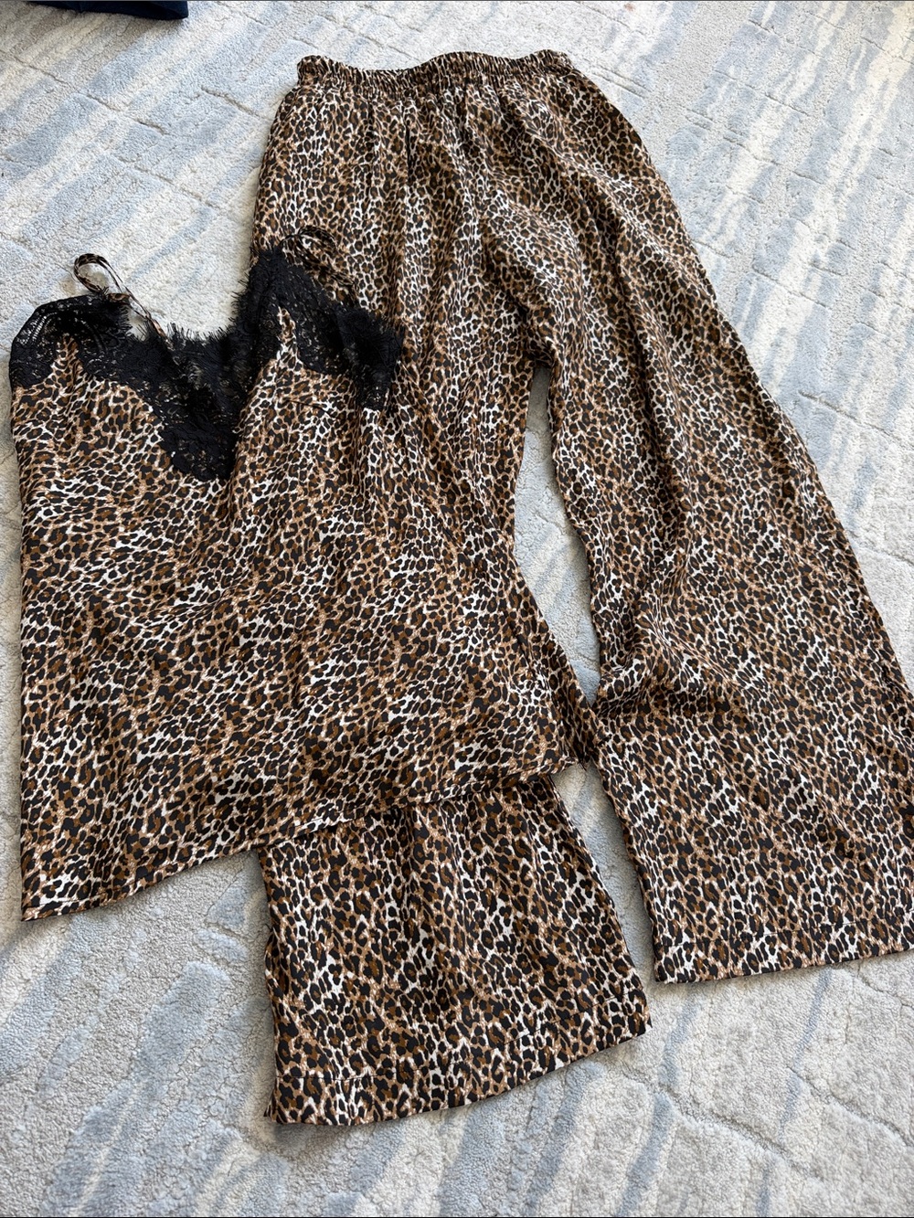 Gold Hawk 100% silk Leopard Satin Cami & Wide-Leg Set - Brown Black